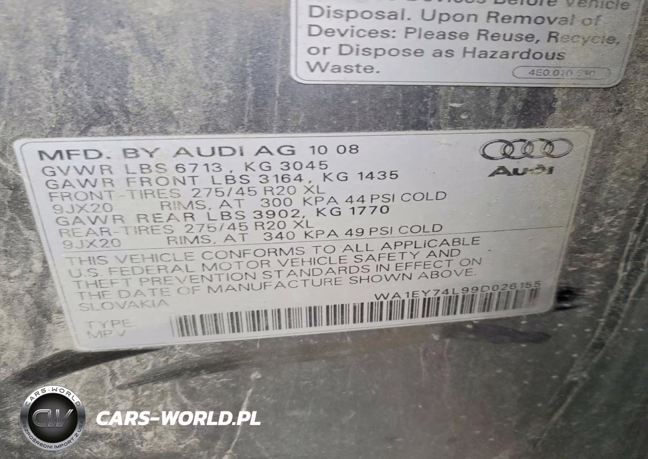 2009 Audi Q7 3.6 Quattro Premium S-Line VIN:WA1EY74L99D026155 - 12