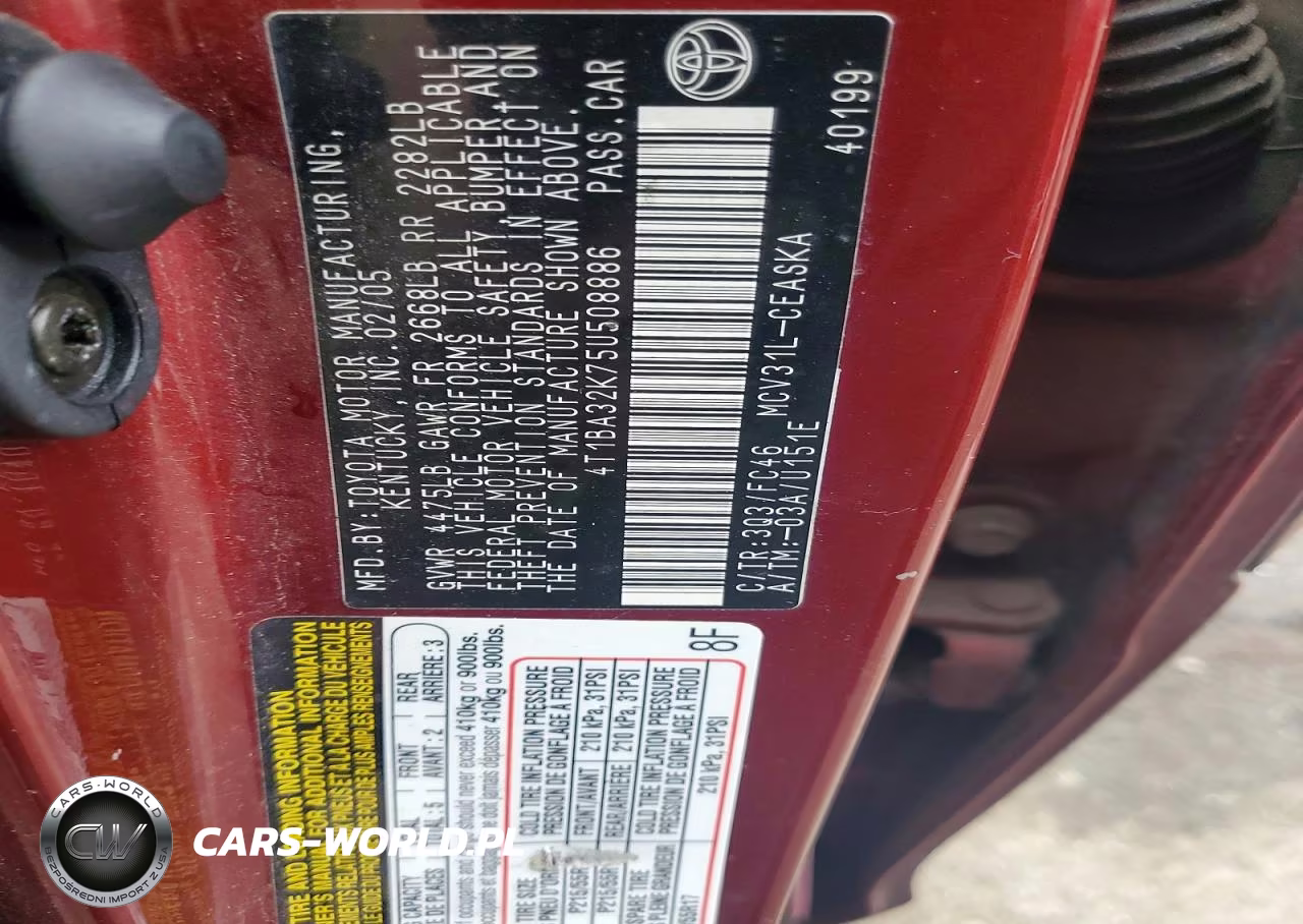 2005 Toyota Camry Se VIN:4T1BA32K75U508886 - 12