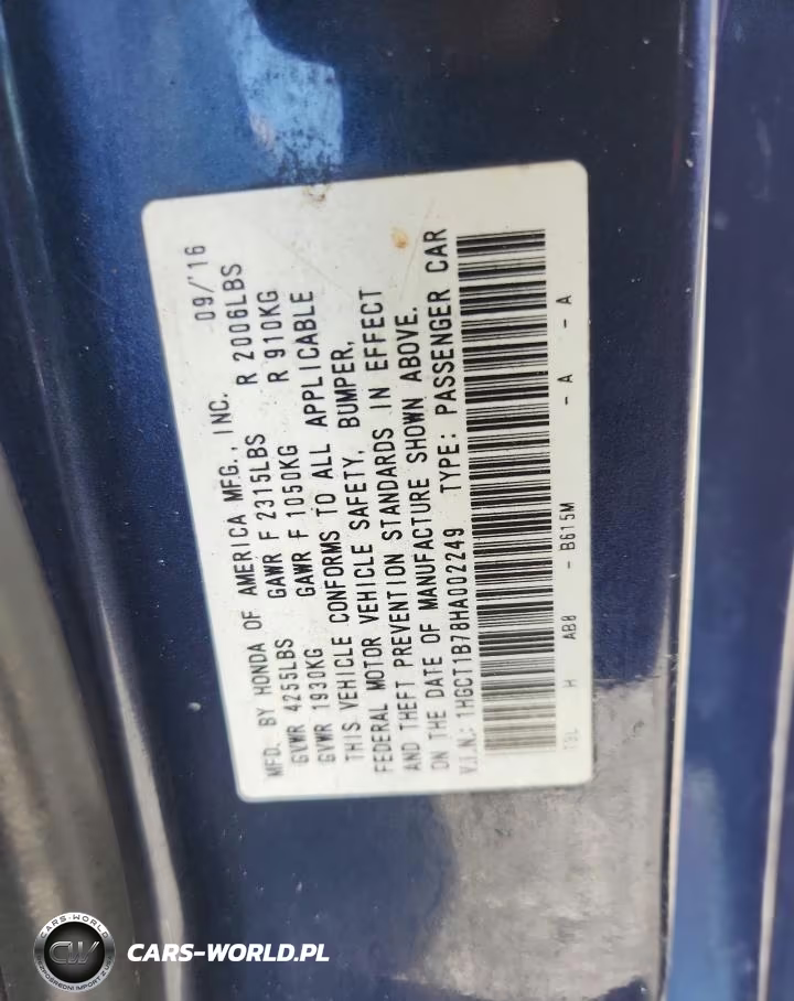 2017 Honda Accord Ex VIN:1HGCT1B78HA002249 - 12