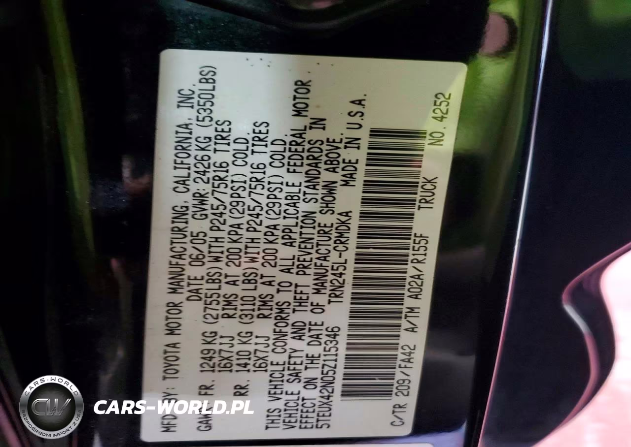 2005 Toyota Tacoma Base VIN:5TEUX42N05Z115346 - 12