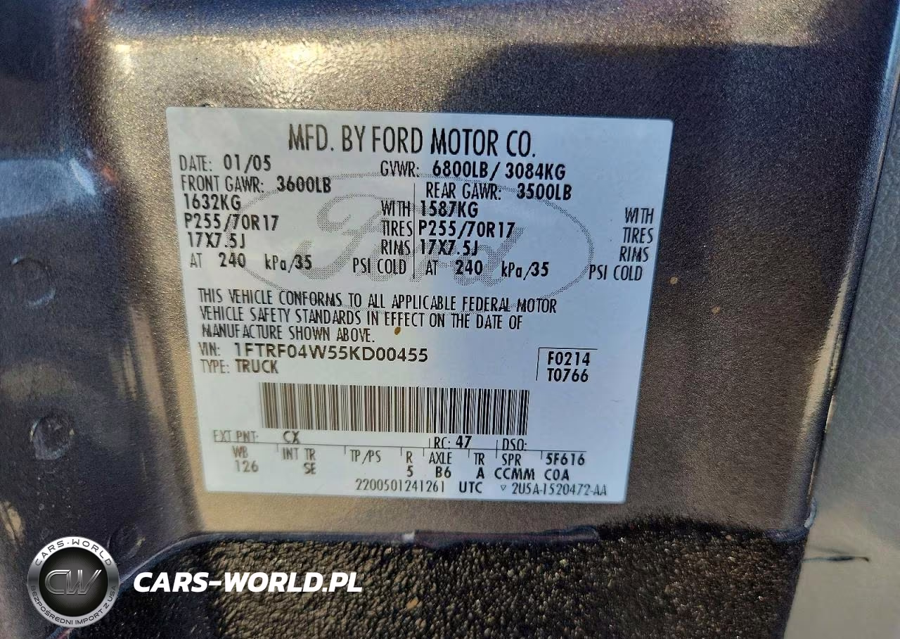2005 Ford F150 VIN:1FTRF04W55KD00455 - 12