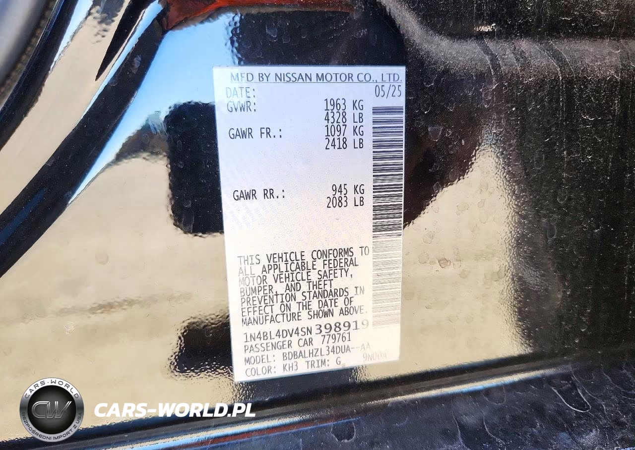 2025 Nissan Altima Sv VIN:1N4BL4DV4SN398919 - 13
