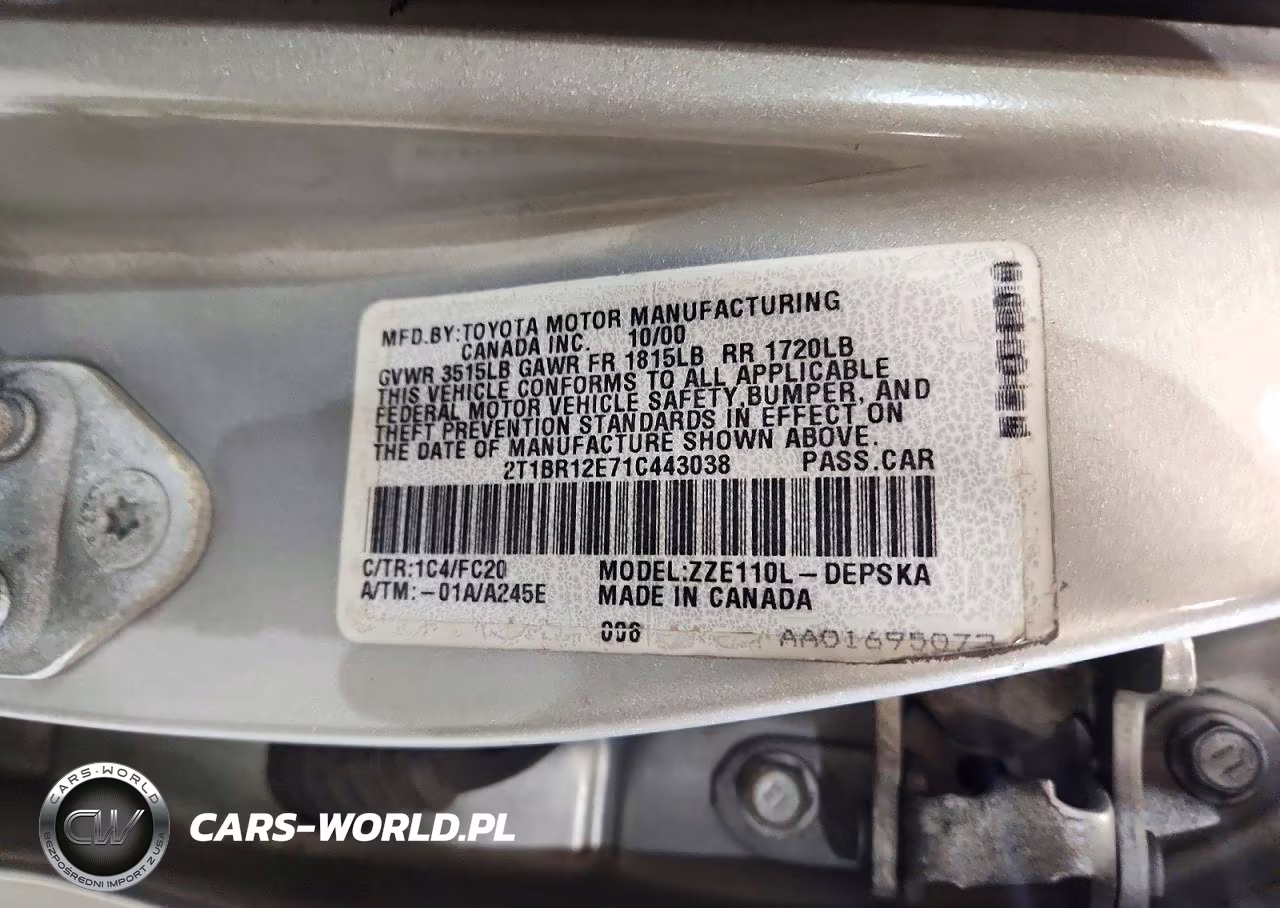 2001 Toyota Corolla S VIN:2T1BR12E71C443038 - 12
