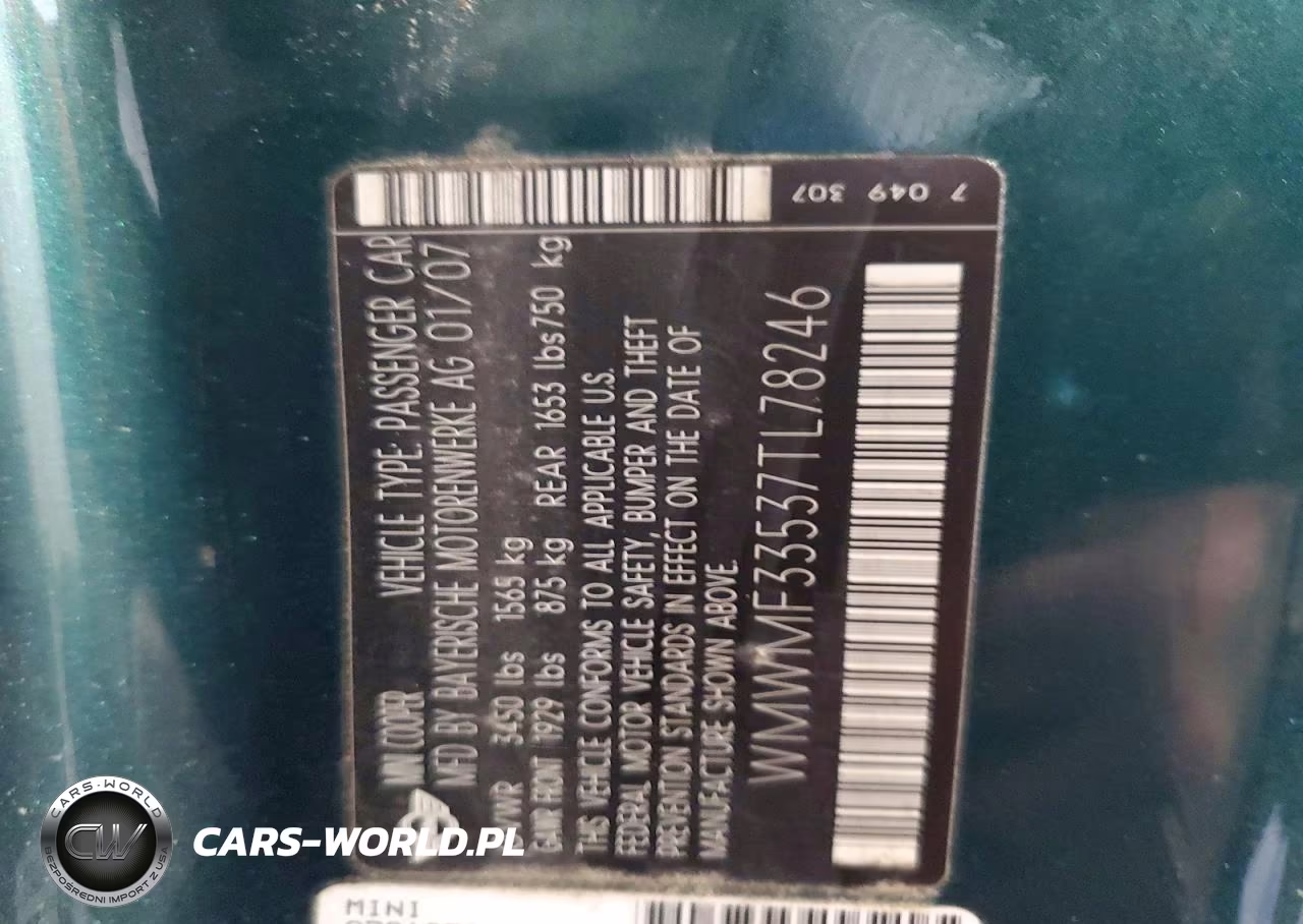 2007 Mini Cooper VIN:WMWMF33537TL78246 - 13