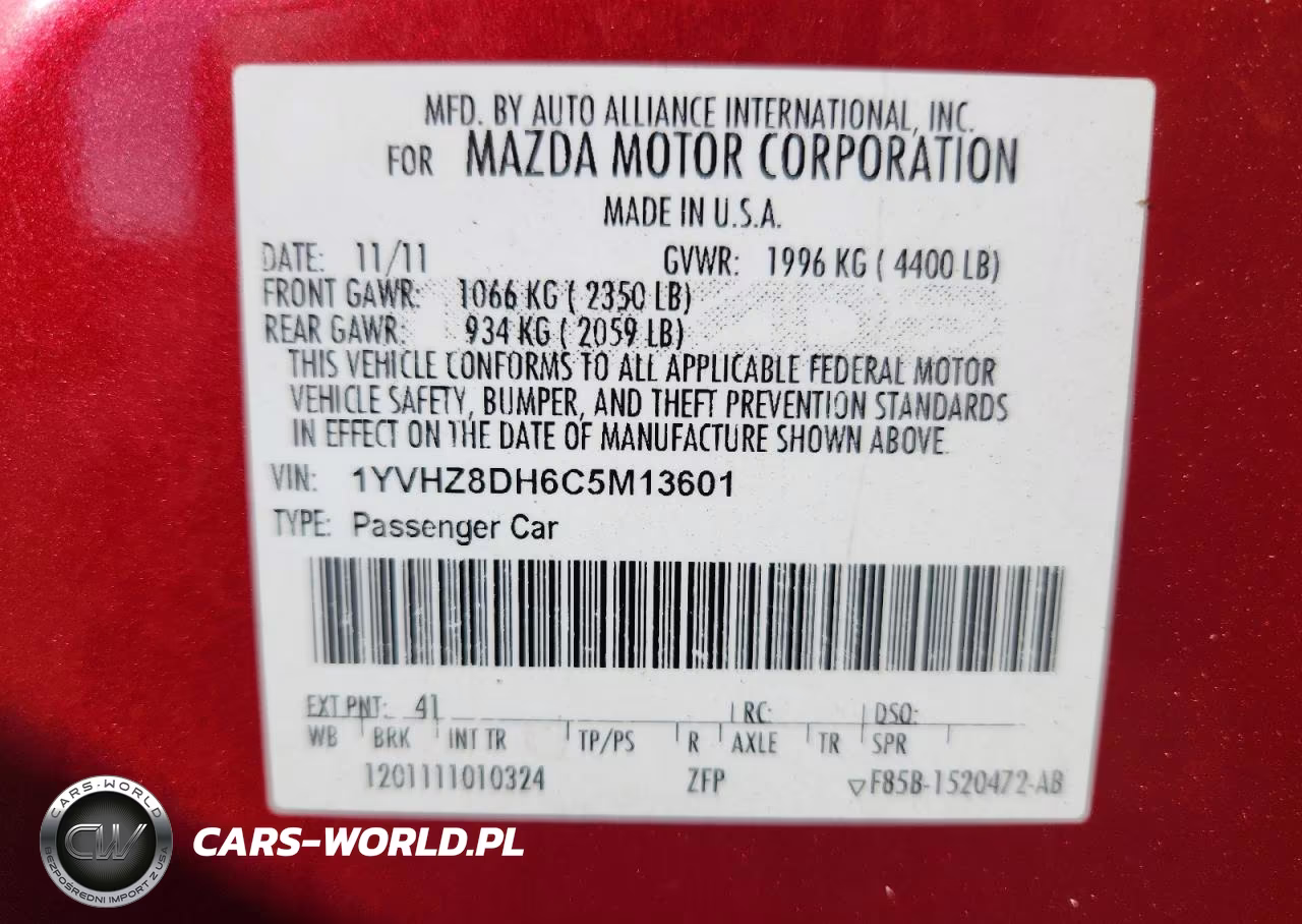 2012 Mazda 6 I VIN:1YVHZ8DH6C5M13601 - 13
