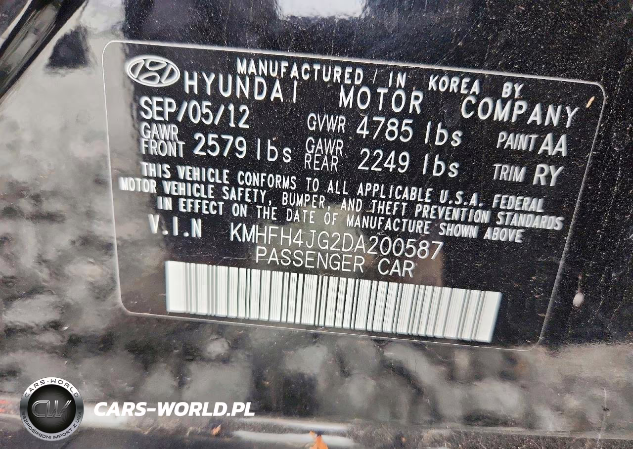 2013 Hyundai Azera Base VIN:KMHFH4JG2DA200587 - 12