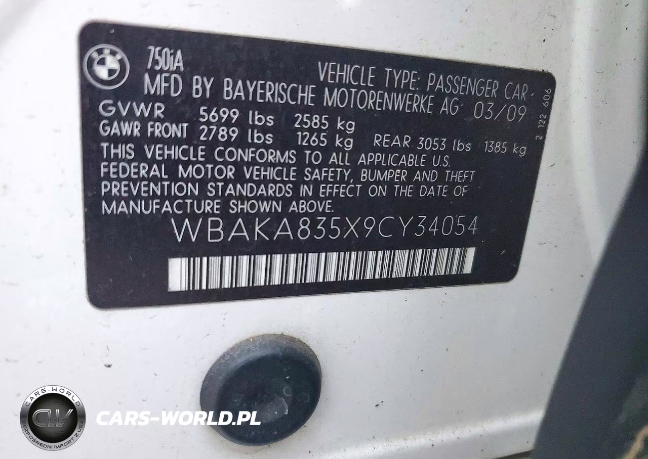 2009 BMW 750 I VIN:WBAKA835X9CY34054 - 12