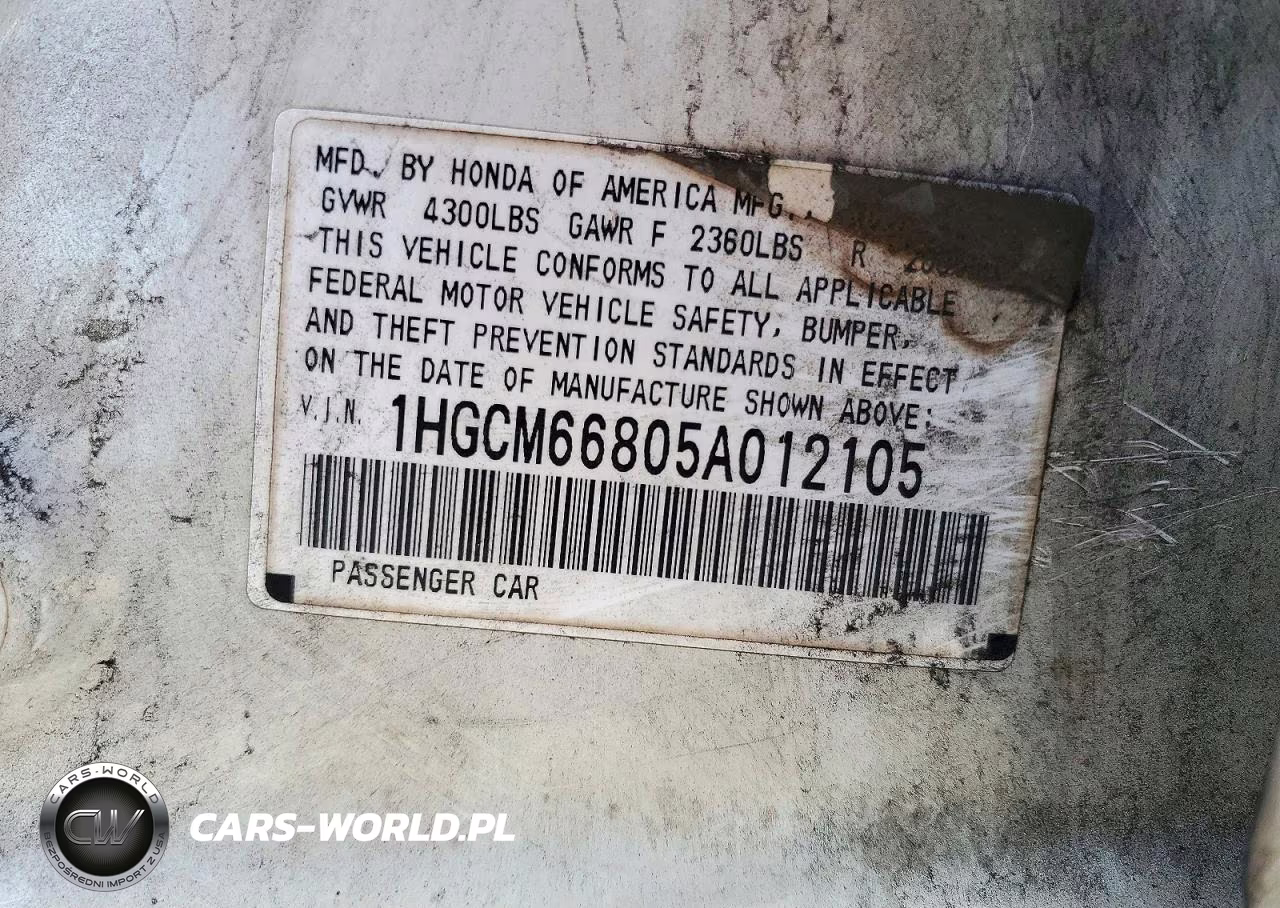 2005 Honda Accord Ex VIN:1HGCM66805A012105 - 12