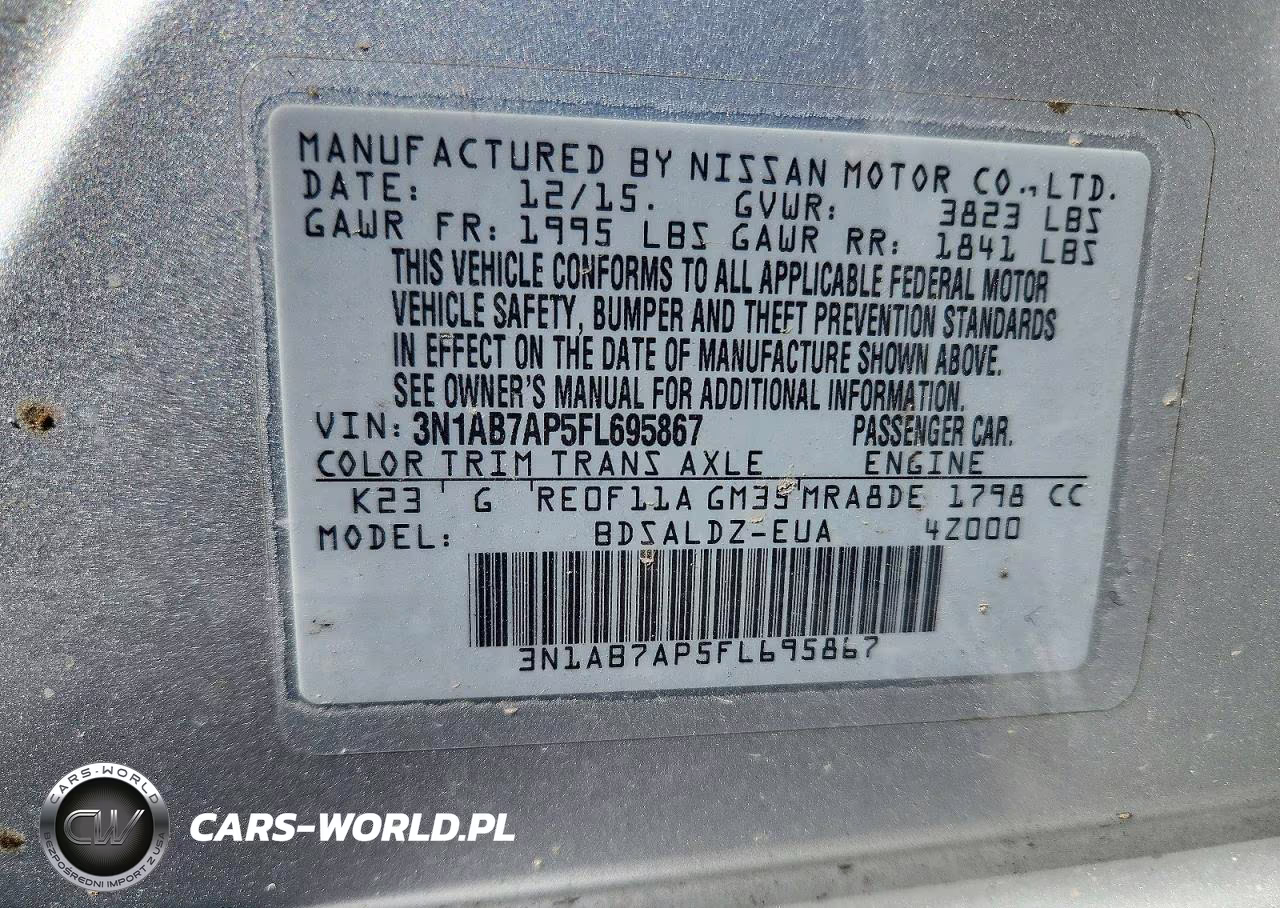 2015 Nissan Sentra Sv VIN:3N1AB7AP5FL695867 - 12
