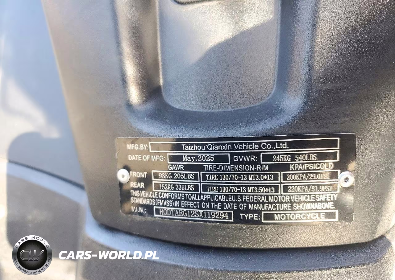 2025 Qian Tank VIN:H0DTAEG12SX119294 - 9