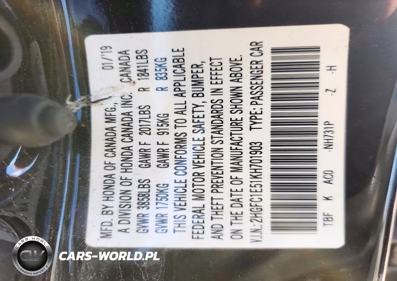 2019 Honda Civic Si VIN:2HGFC1E51KH701903 - 12