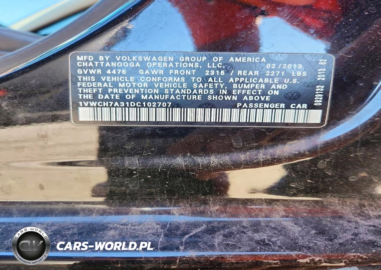 2013 Volkswagen Passat Sel VIN:1VWCH7A31DC102707 - 12