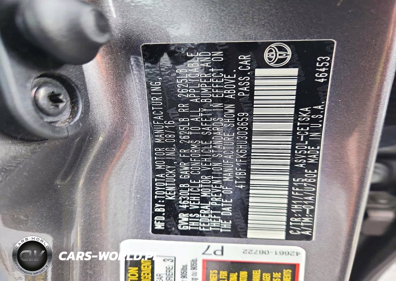 2017 Toyota Camry Se VIN:4T1BF1FK6HU303659 - 12