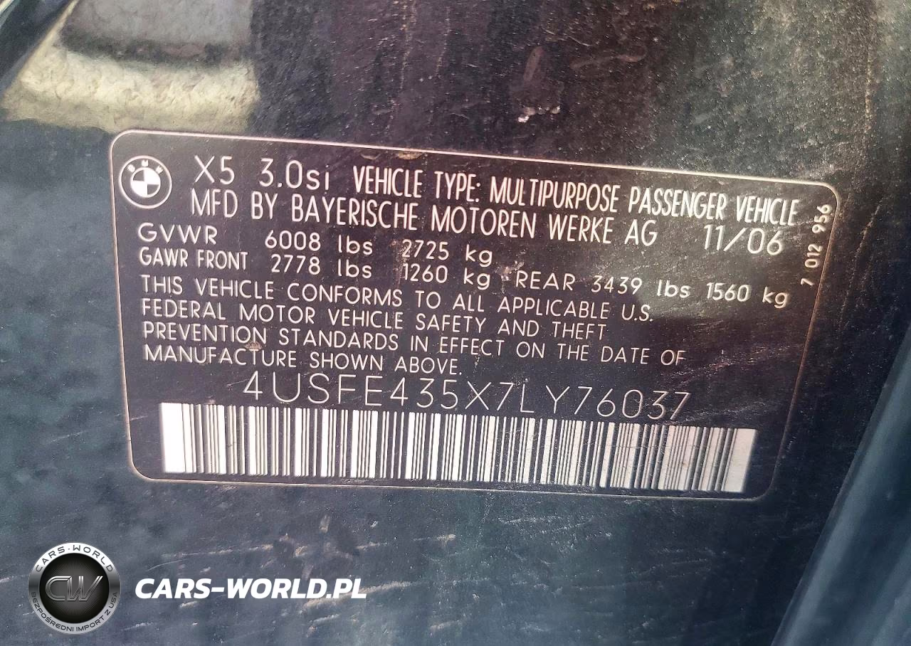 2008 BMW X5 VIN:4USFE435X7LY76037 - 13
