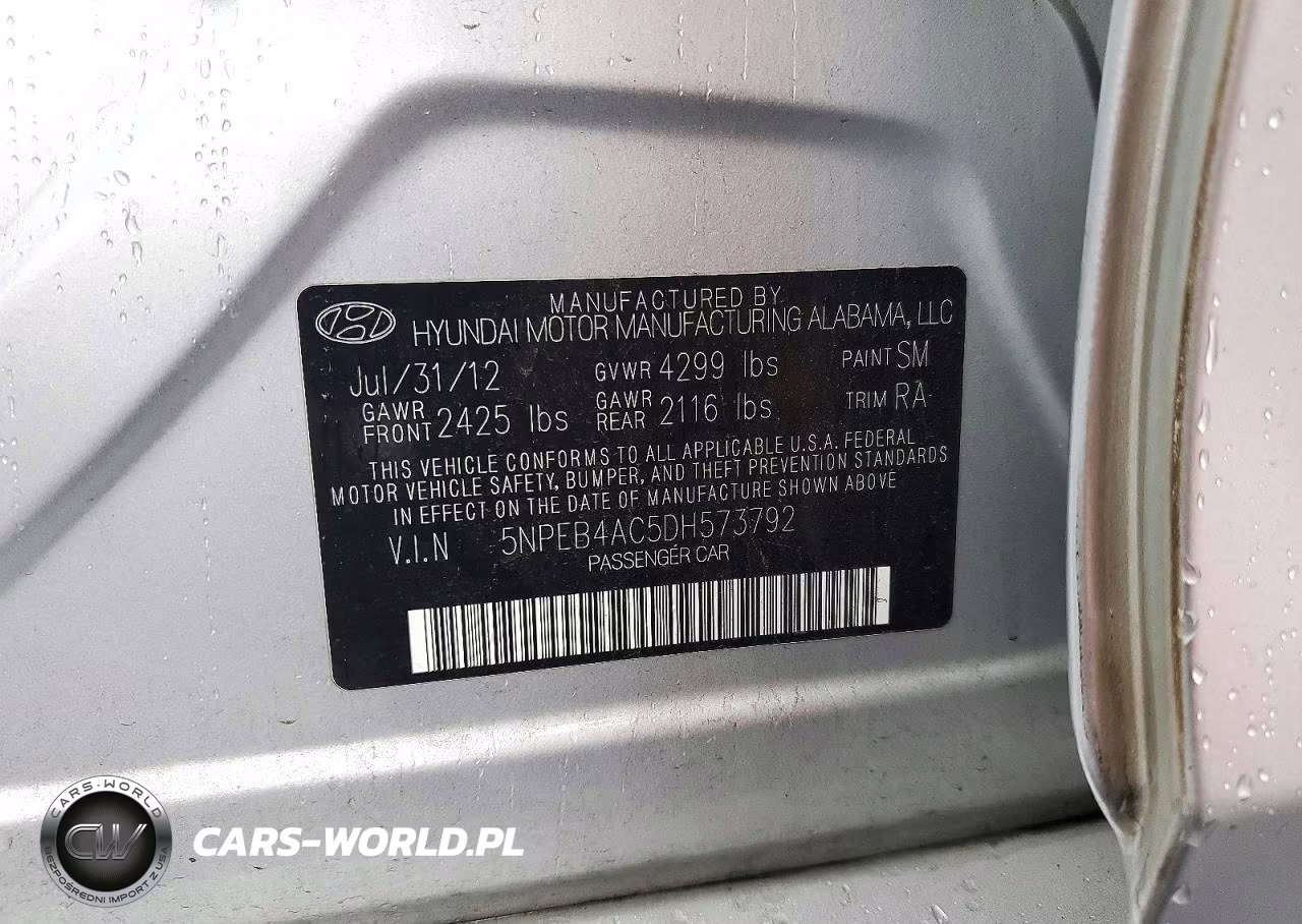 2013 Hyundai Sonata Gls VIN:5NPEB4AC5DH573792 - 13