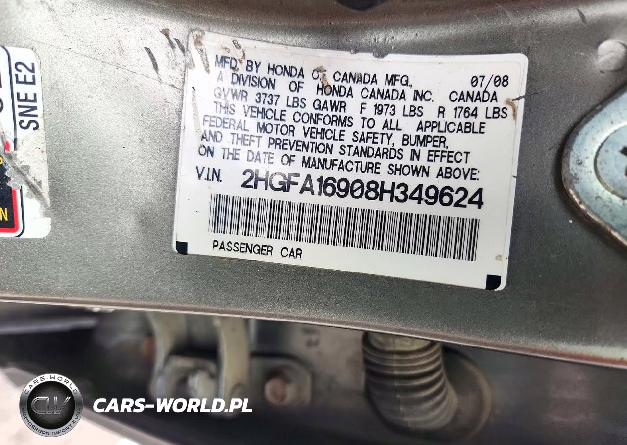 2008 Honda Civic Exl VIN:2HGFA16908H349624 - 12