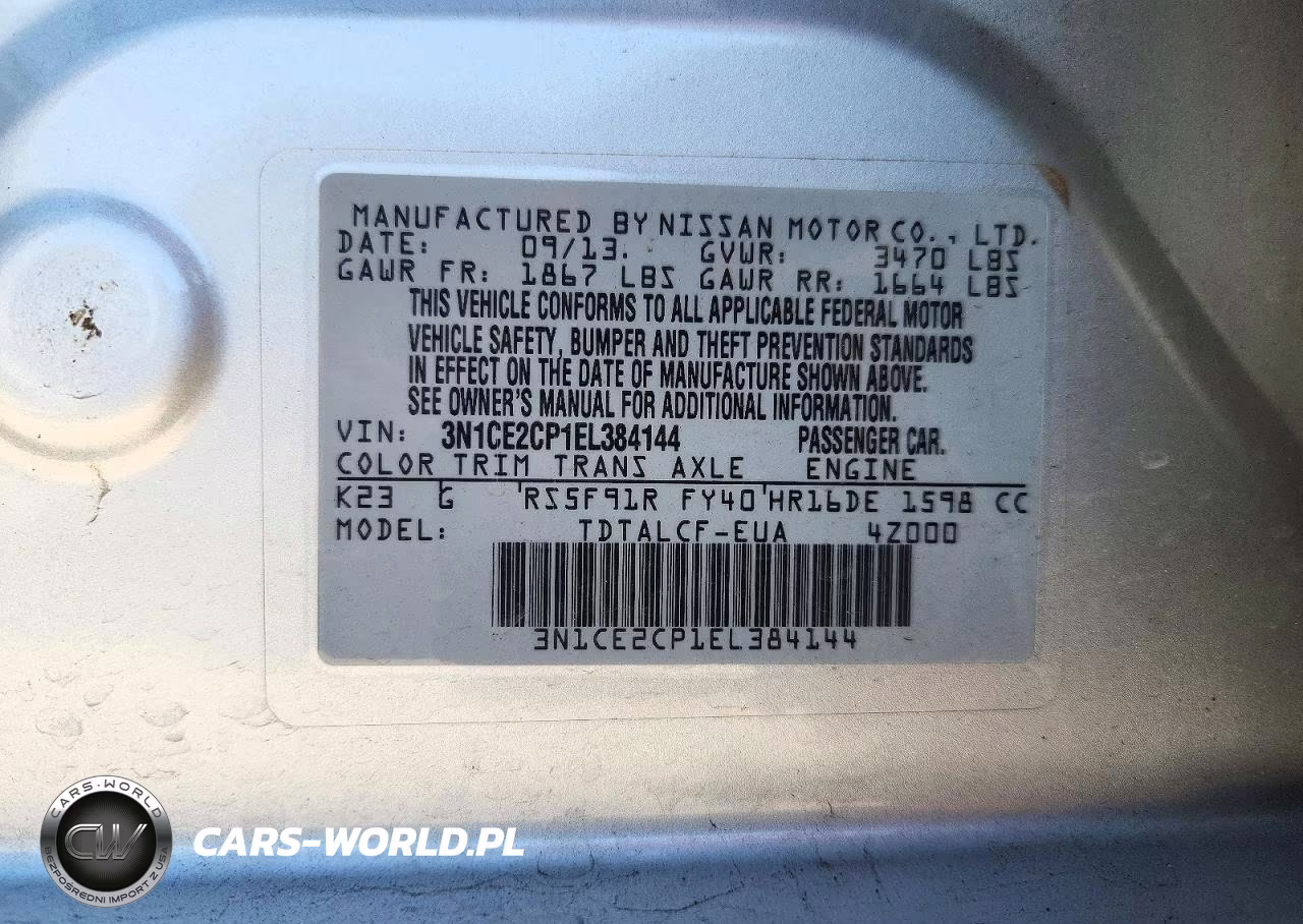 2014 Nissan Versa Note S VIN:3N1CE2CP1EL384144 - 12