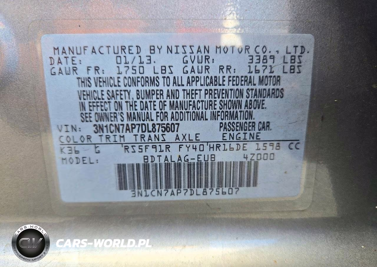 2013 Nissan Versa 1.6 S VIN:3N1CN7AP7DL875607 - 13