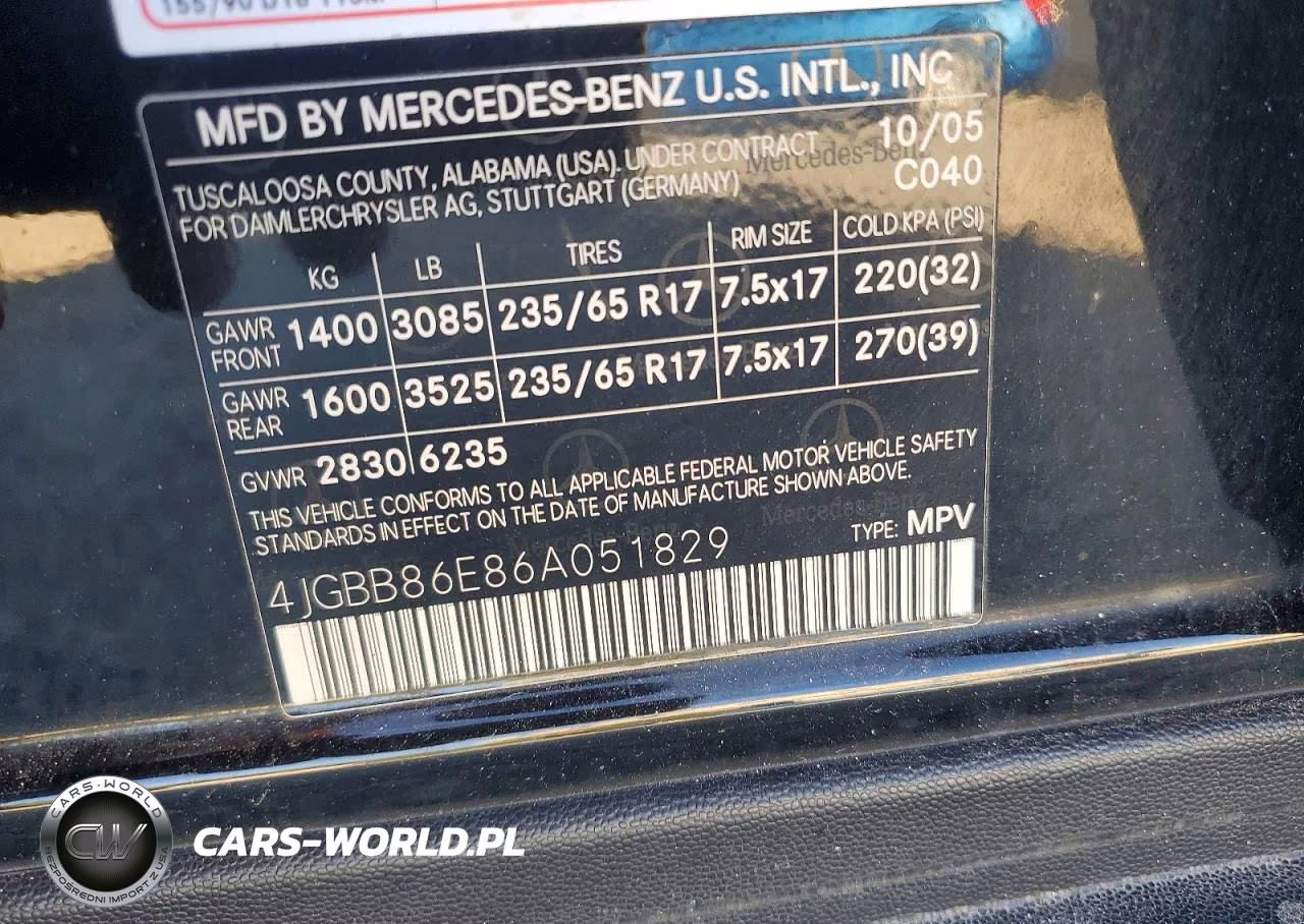 2006 Mercedes-Benz Ml 350 VIN:4JGBB86E86A051829 - 13