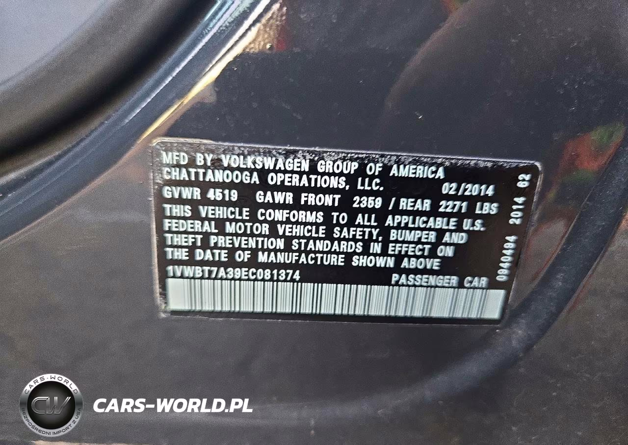 2014 Volkswagen Passat Se VIN:1VWBT7A39EC081374 - 12