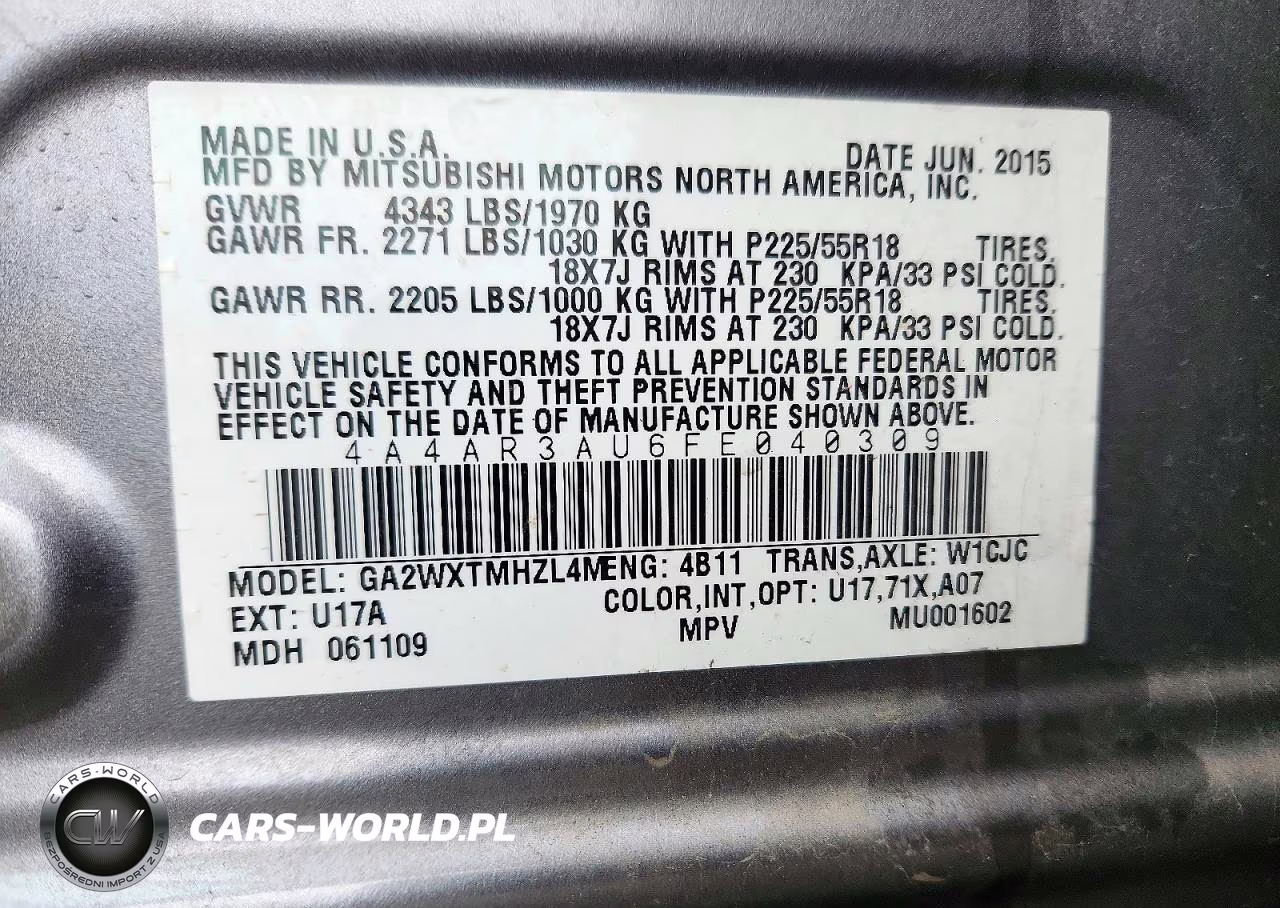 2015 Mitsubishi Outlander Sport Es VIN:4A4AR3AU6FE040309 - 13