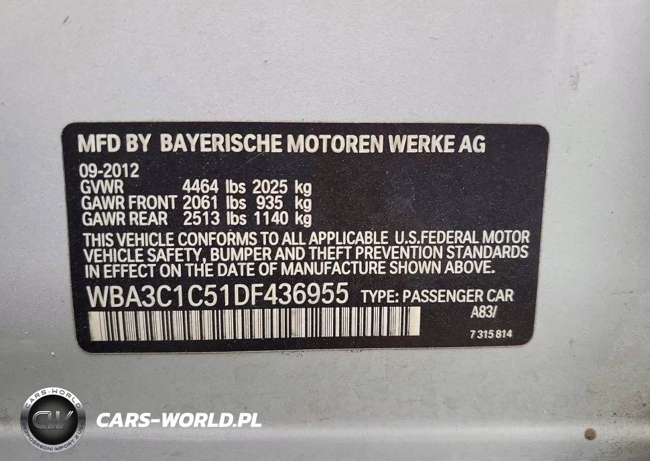 2013 BMW 328 I Sulev VIN:WBA3C1C51DF436955 - 12