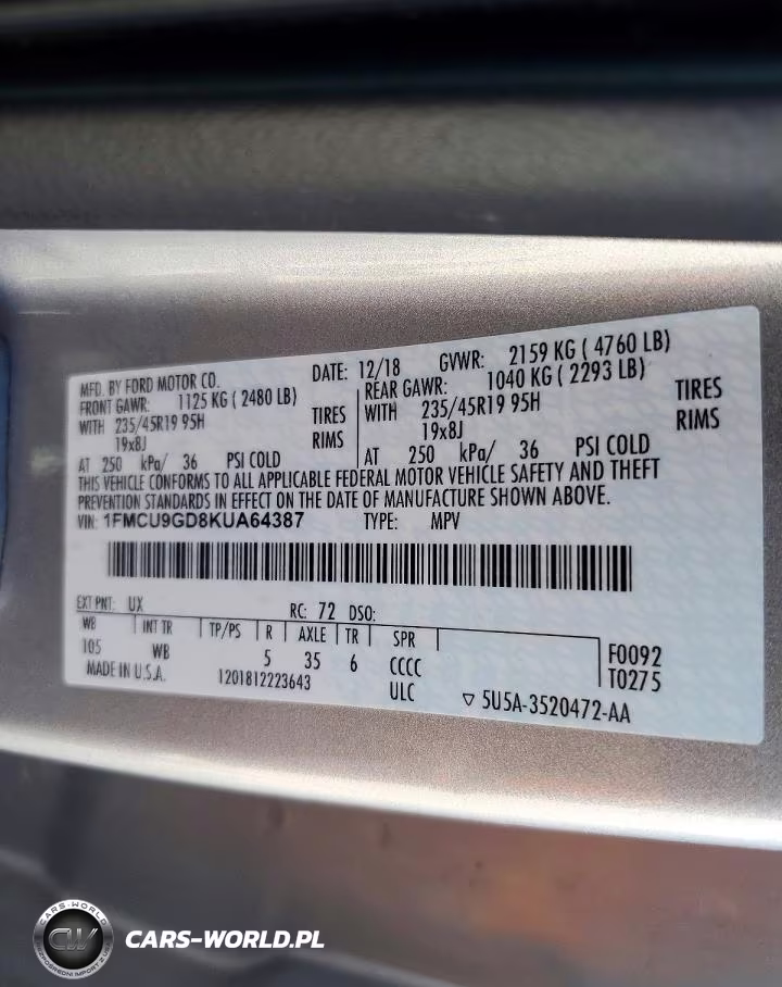 2019 Ford Escape Se VIN:1FMCU9GD8KUA64387 - 12