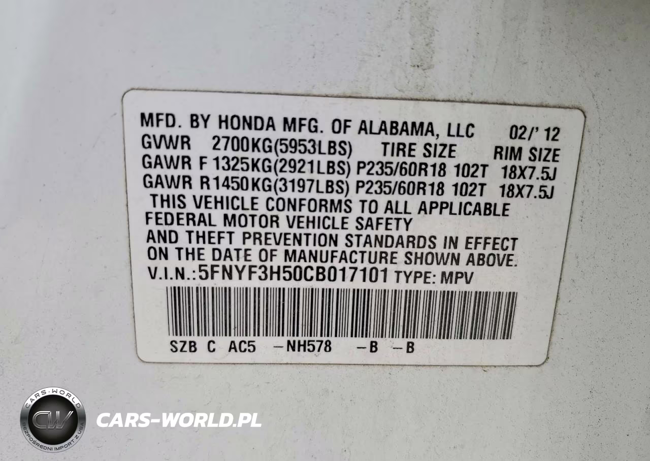 2012 Honda Pilot Exl VIN:5FNYF3H50CB017101 - 13