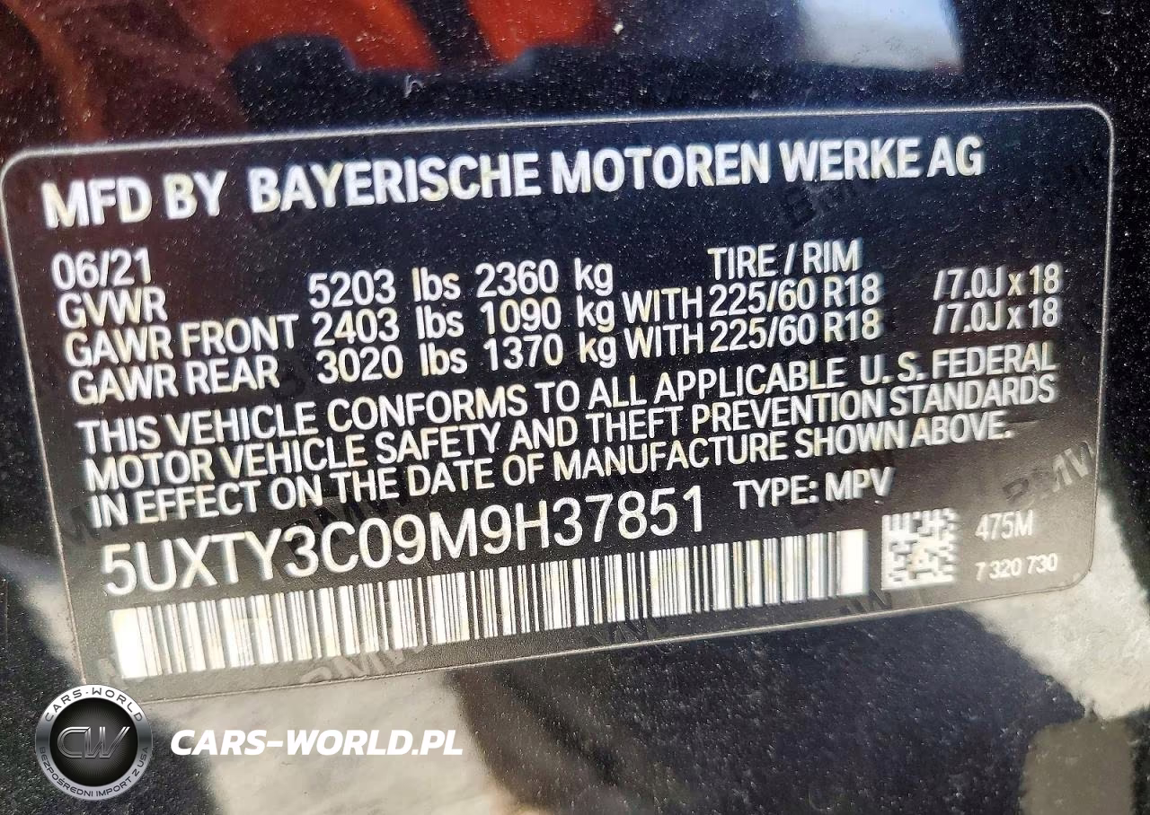 2021 BMW X3 Sdrive30I VIN:5UXTY3C09M9H37851 - 13