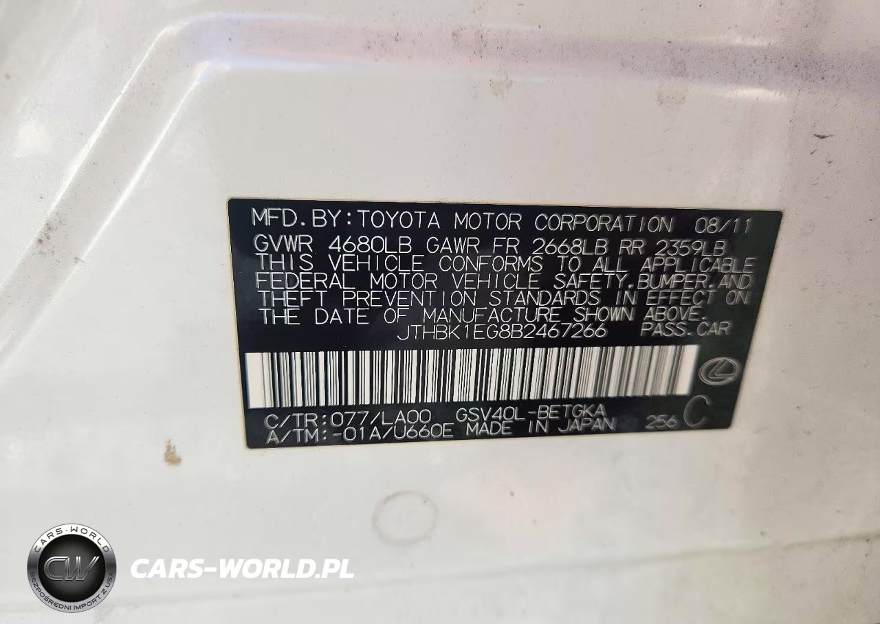 2011 Lexus Es 350 VIN:JTHBK1EG8B2467266 - 12