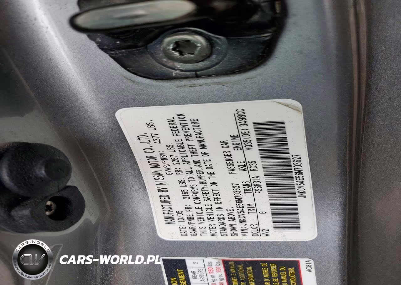 2006 Infiniti G35 Base VIN:JNKCV54E56M703627 - 13