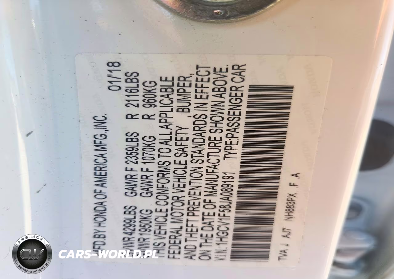 2018 Honda Accord Exl VIN:1HGCV1F58JA089191 - 13