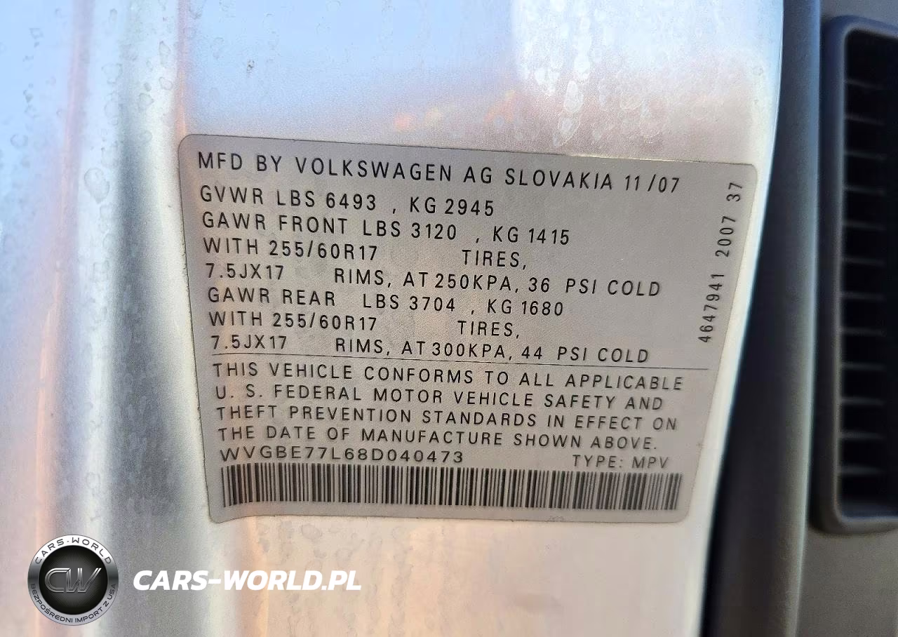2008 Volkswagen Touareg 2 V6 VIN:WVGBE77L68D040473 - 13