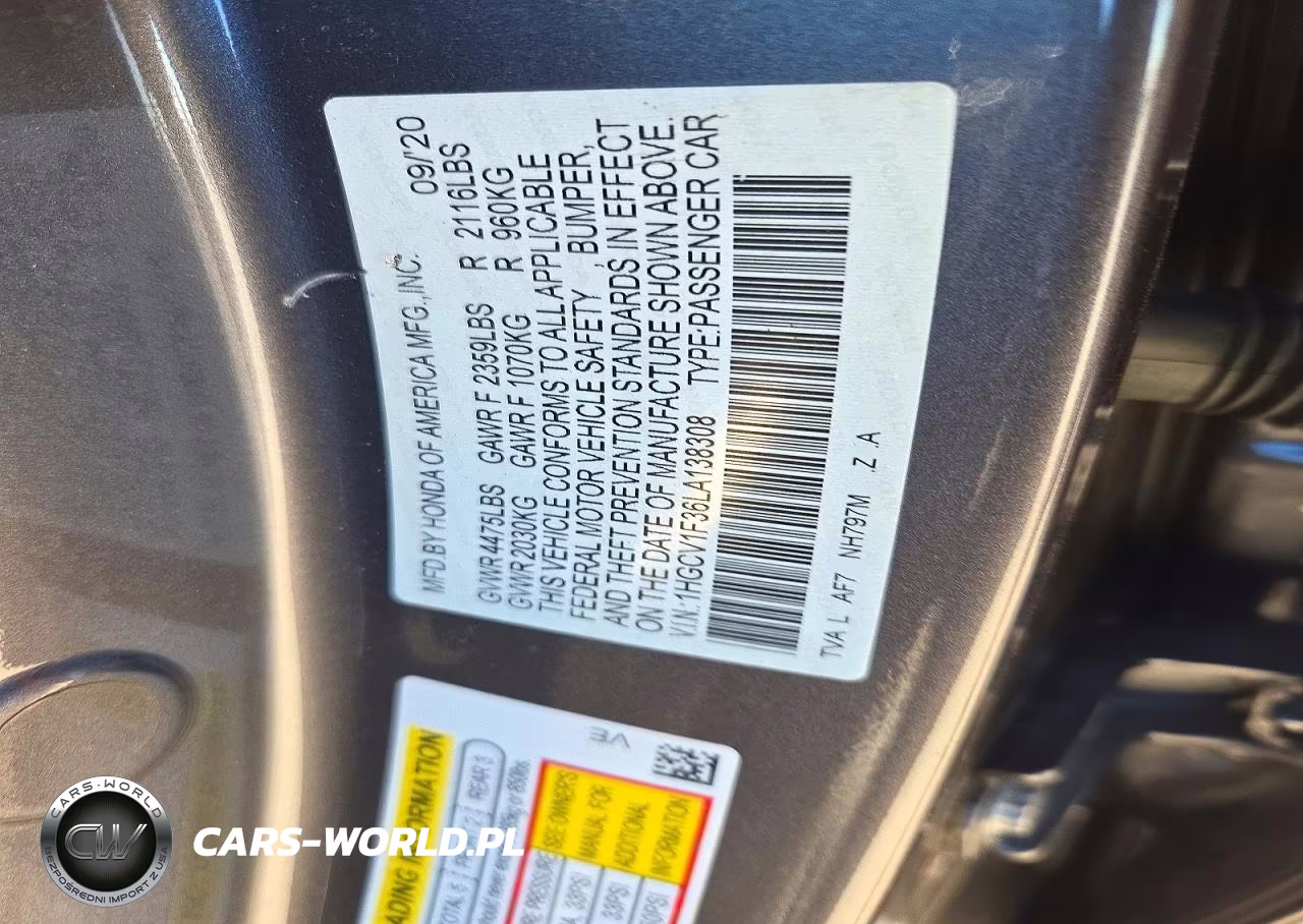 2020 Honda Accord Sport VIN:1HGCV1F36LA138308 - 12