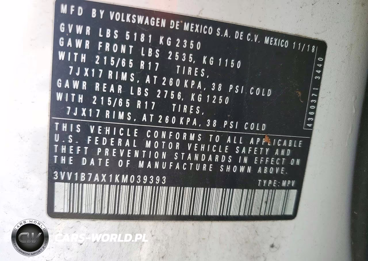 2019 Volkswagen Tiguan S VIN:3VV1B7AX1KM039393 - 13