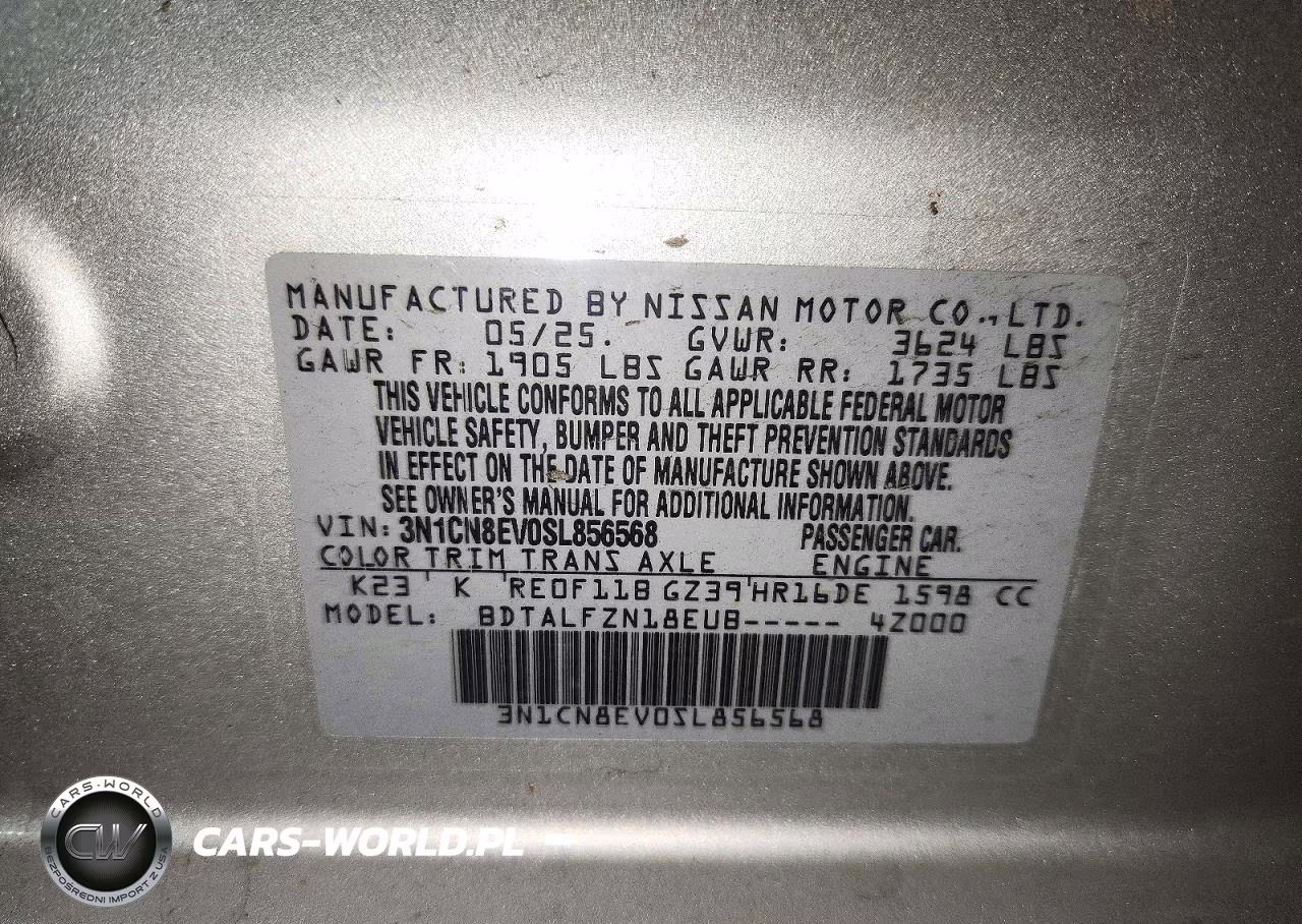 2025 Nissan Versa Sv VIN:3N1CN8EV0SL856568 - 12
