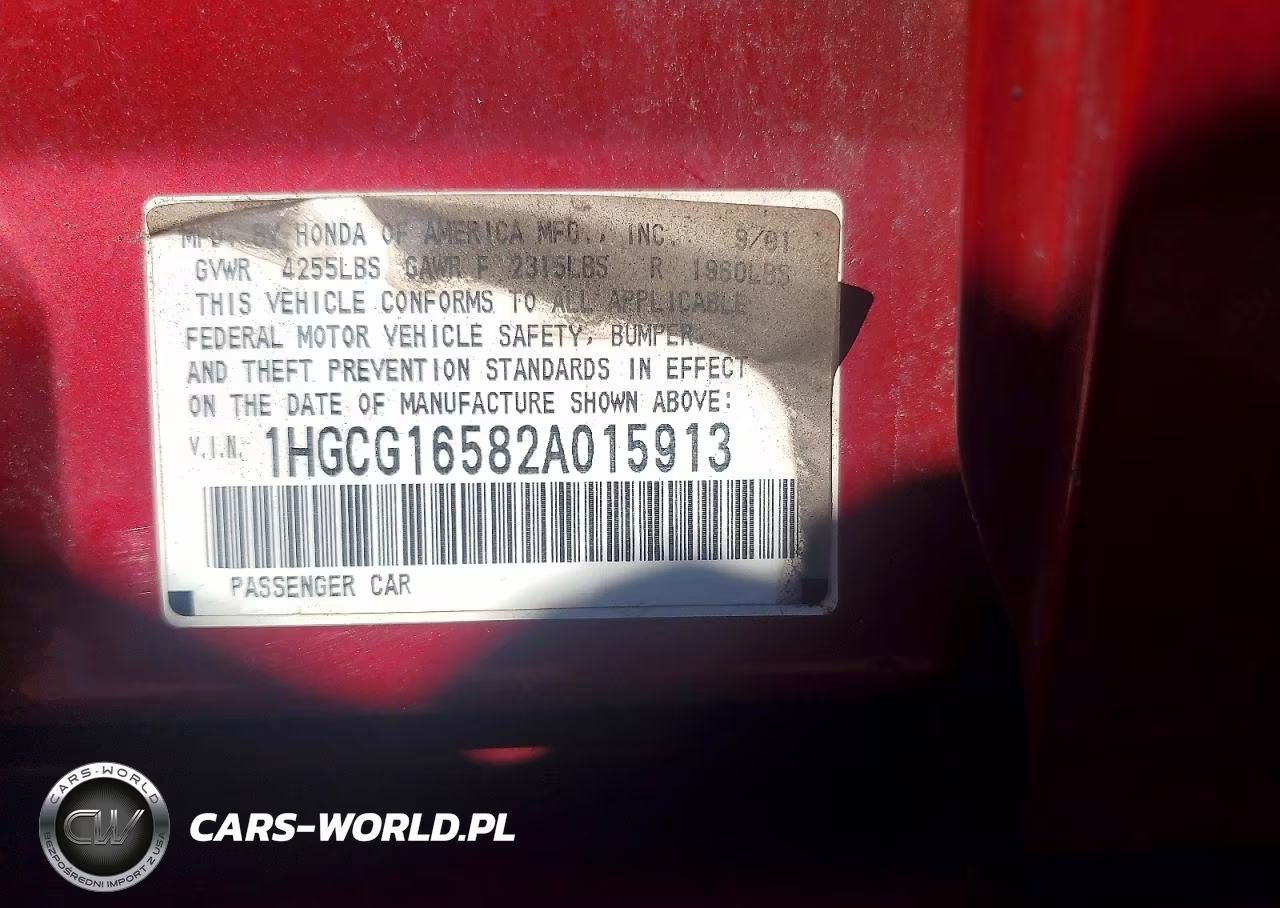 2002 Honda Accord Ex VIN:1HGCG16582A015913 - 12