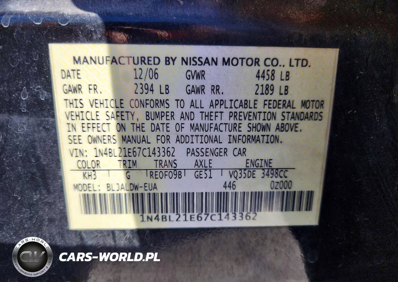 2007 Nissan Altima 3.5 Se VIN:1N4BL21E67C143362 - 13