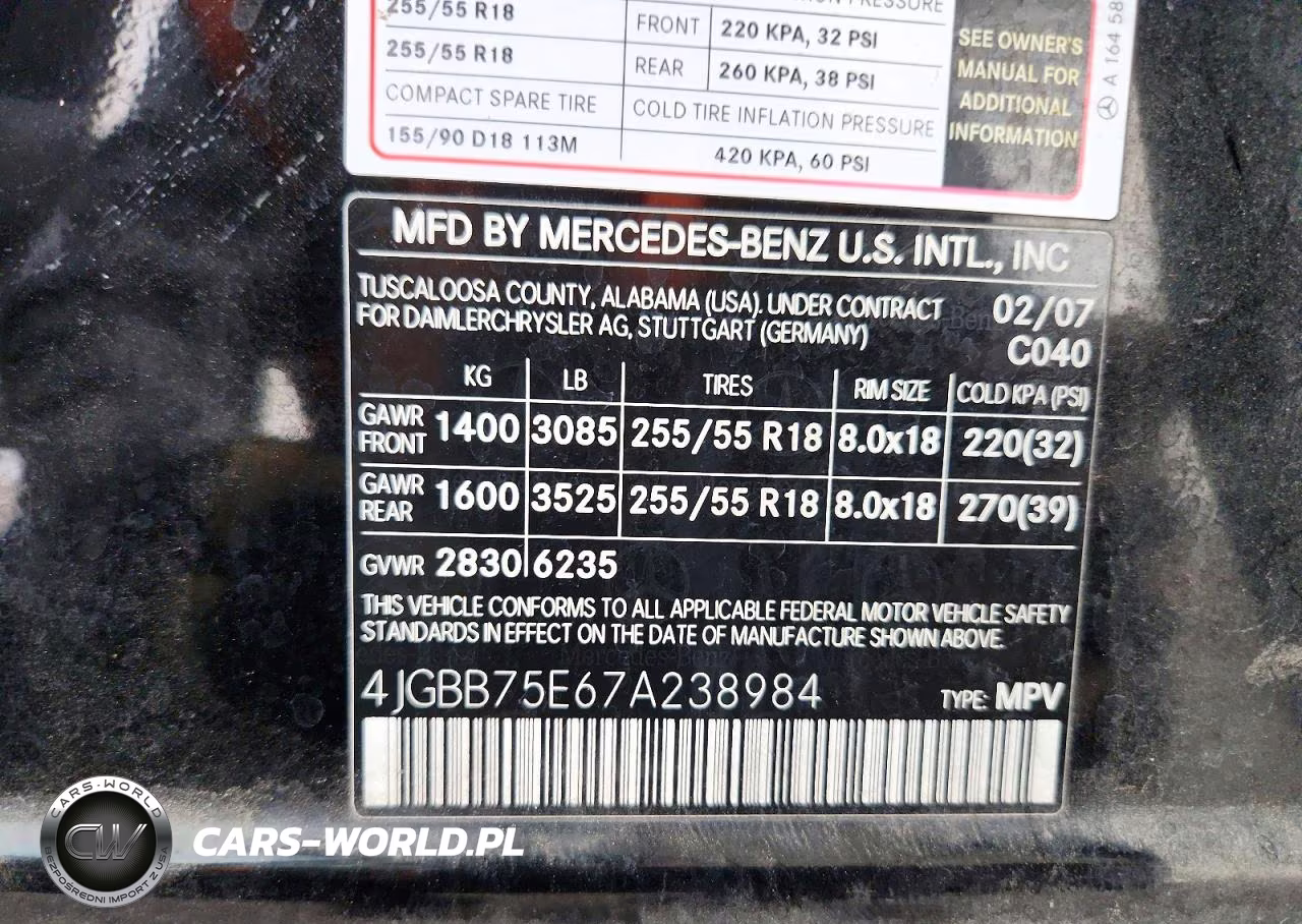 2007 Mercedes-Benz Ml 500 VIN:4JGBB75E67A238984 - 13