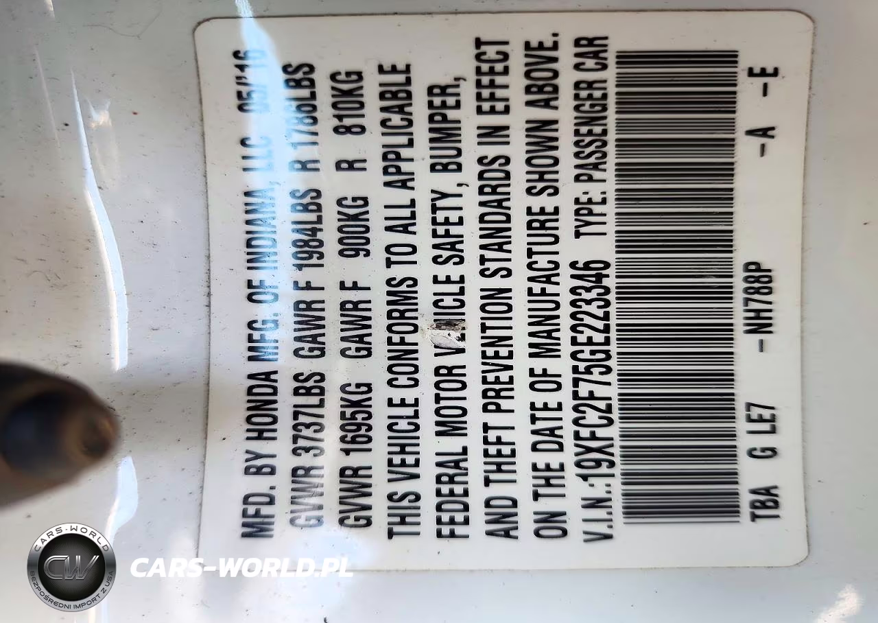 2016 Honda Civic Ex VIN:19XFC2F75GE223346 - 12