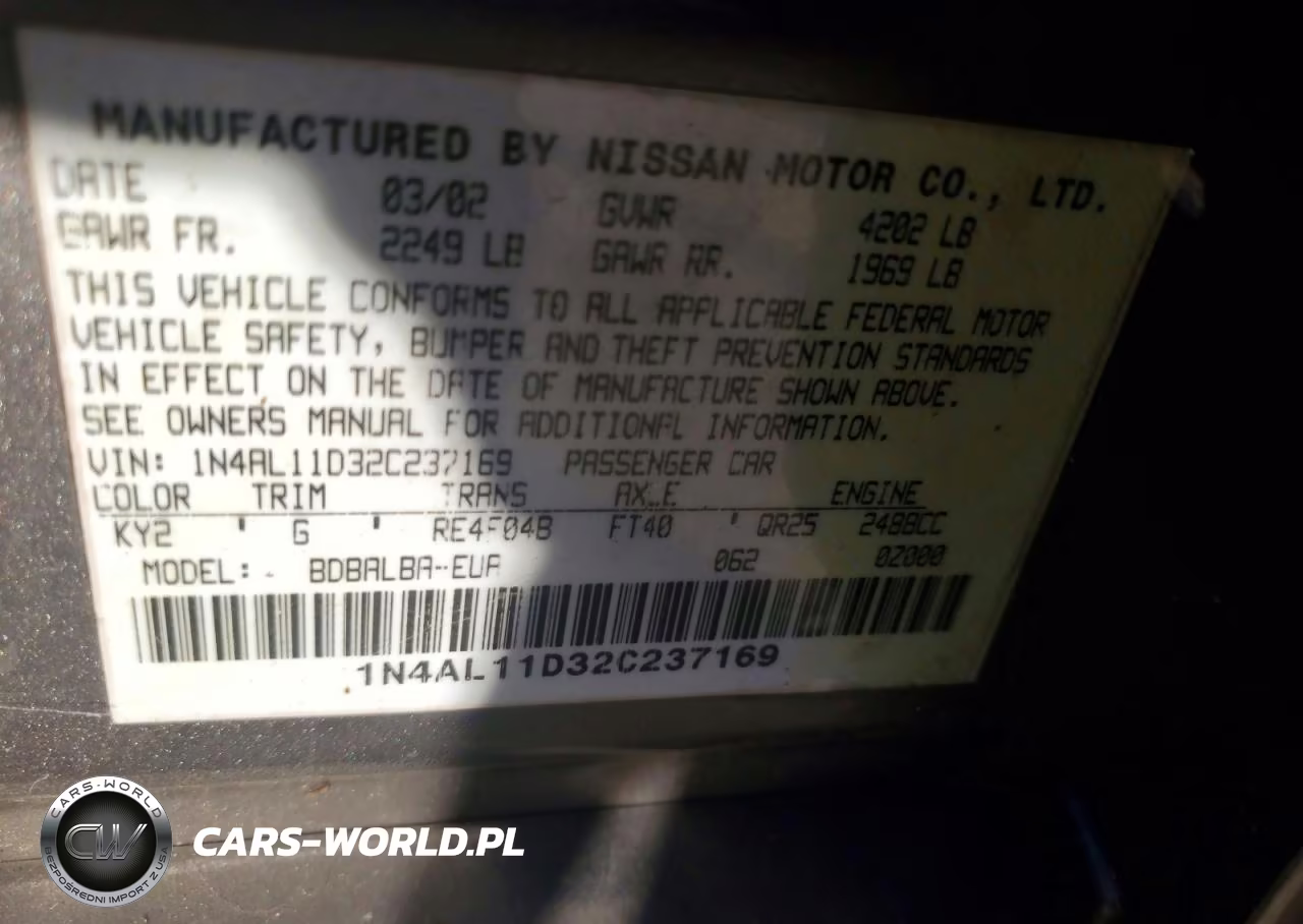 2002 Nissan Altima 2.5 VIN:1N4AL11D32C237169 - 12