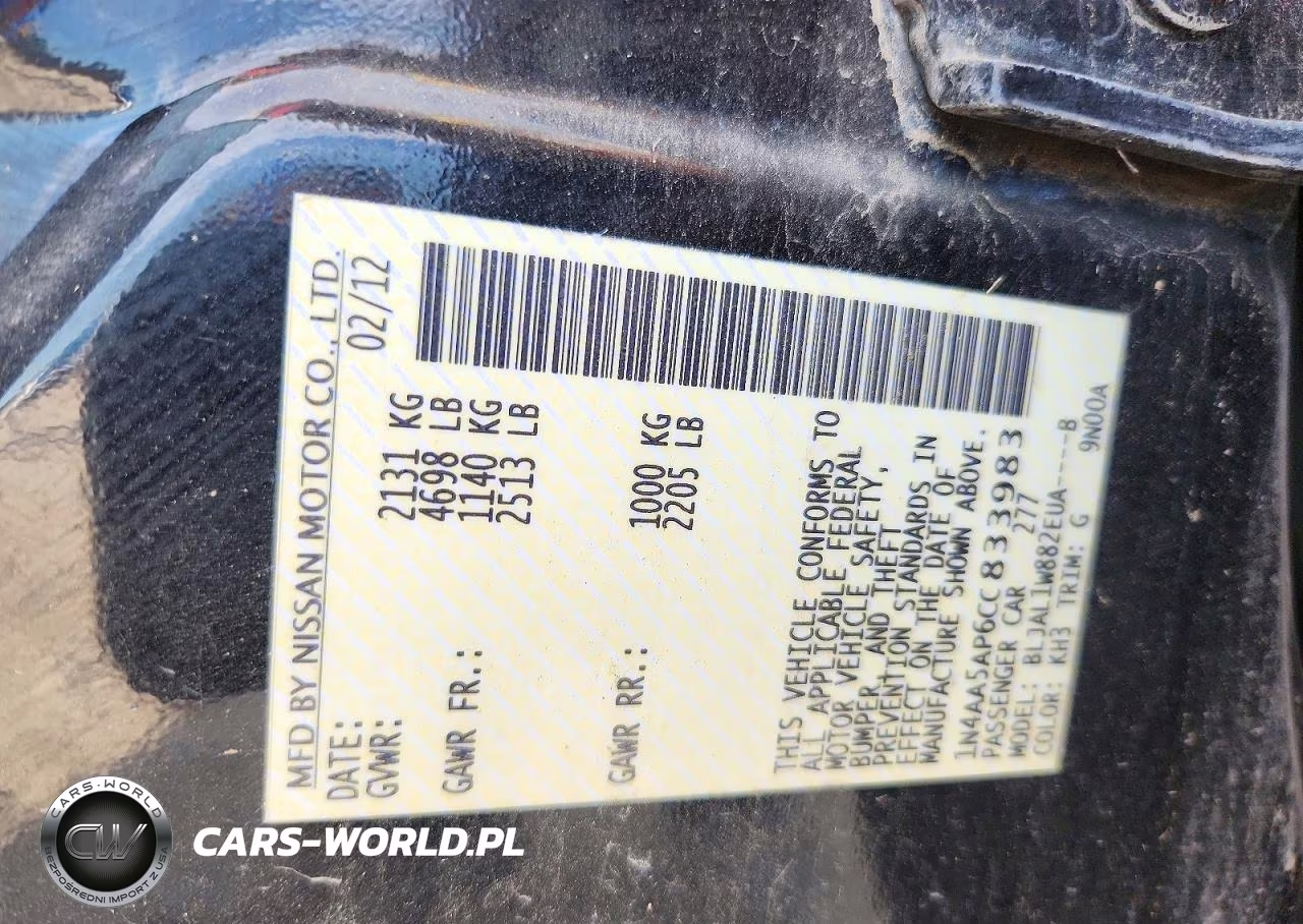 2012 Nissan Maxima 3.5 S VIN:1N4AA5AP6CC833983 - 12