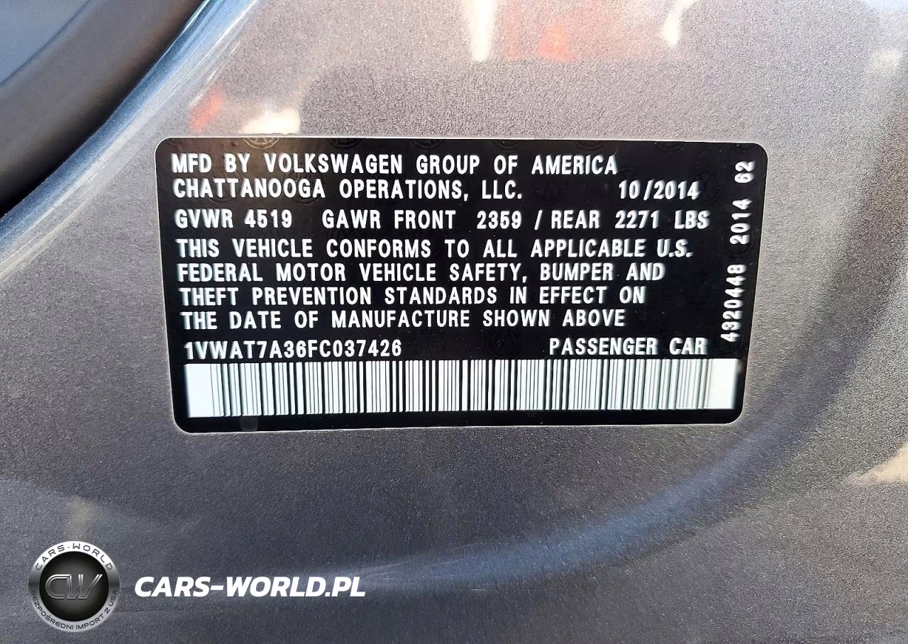 2015 Volkswagen Passat S VIN:1VWAT7A36FC037426 - 12