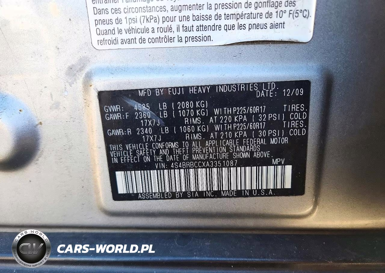 2010 Subaru Outback 2.5I Premium VIN:4S4BRBCCXA3351087 - 13