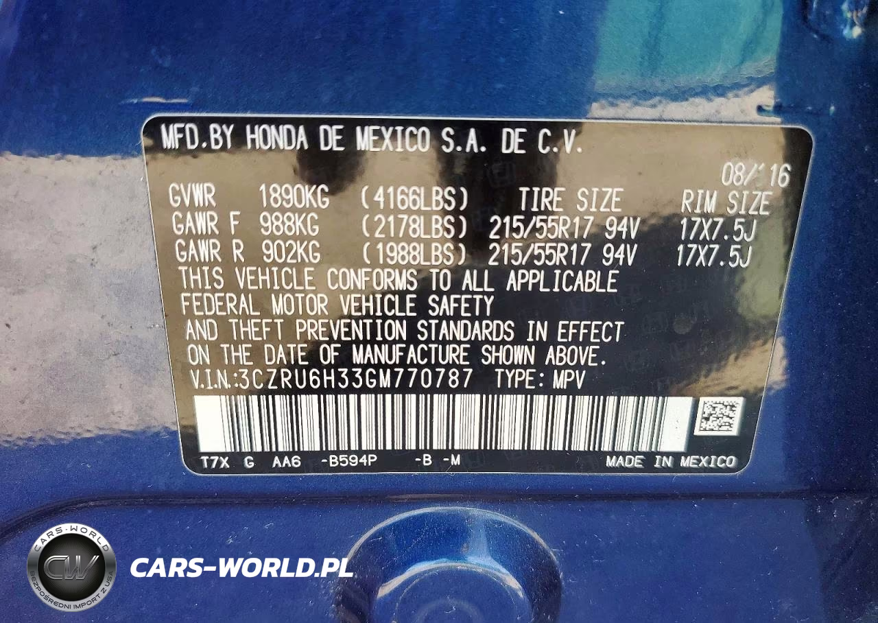 2016 Honda Hr-V Lx VIN:3CZRU6H33GM770787 - 13