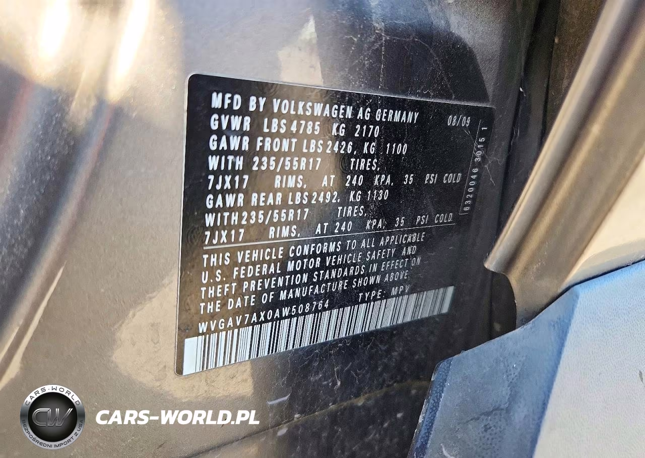 2010 Volkswagen Tiguan S VIN:WVGAV7AX0AW508764 - 13