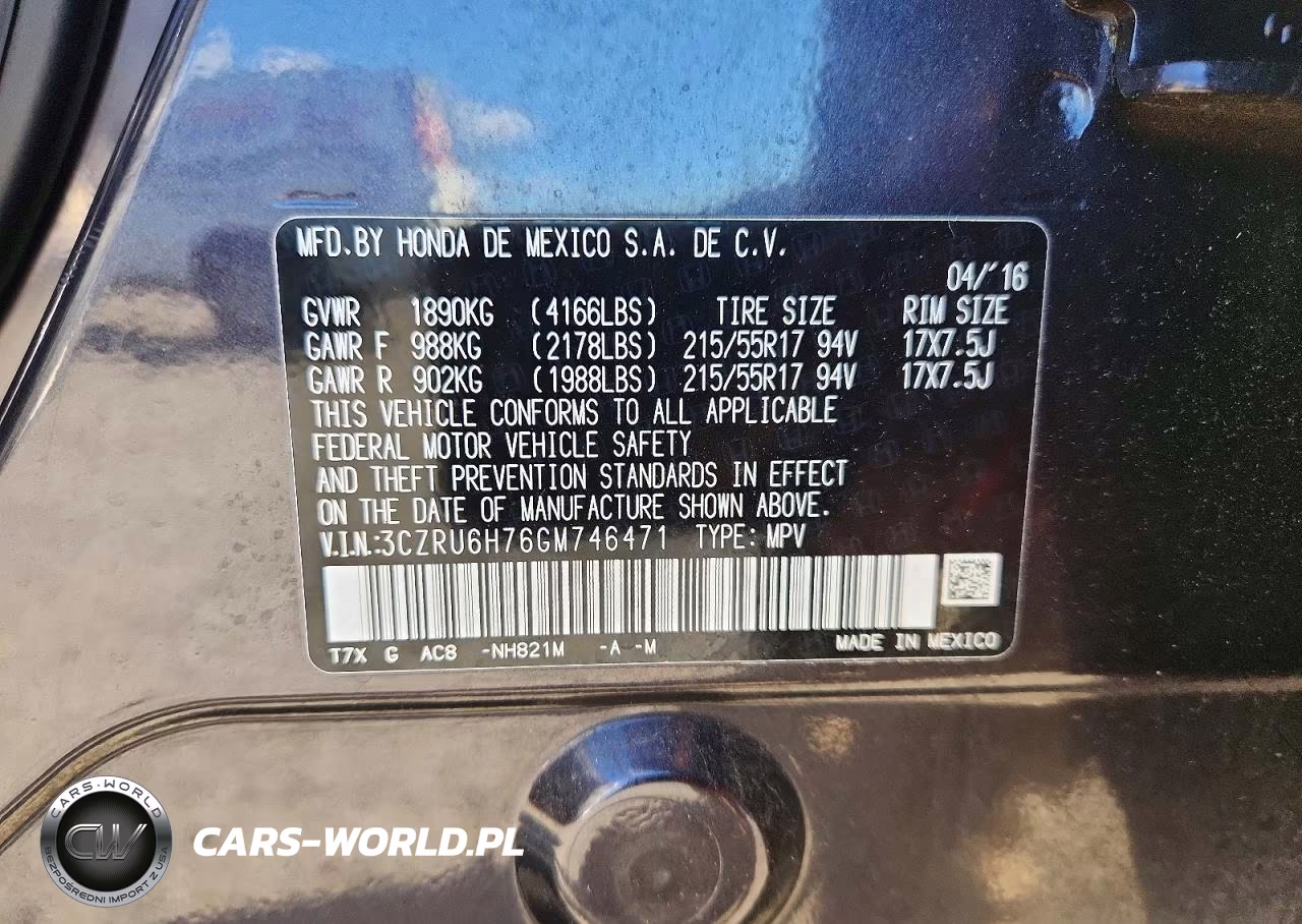 2016 Honda Hr-V Exl VIN:3CZRU6H76GM746471 - 13
