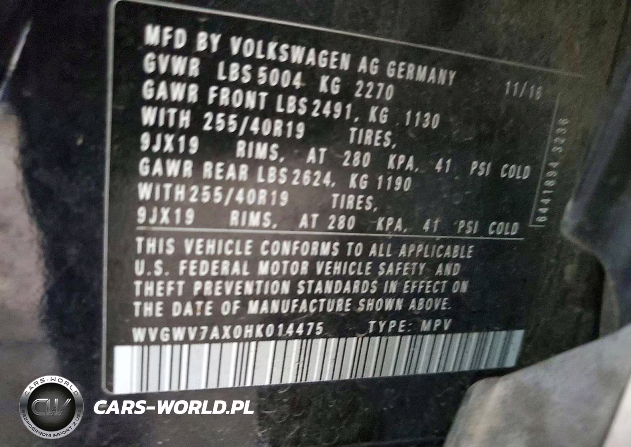 2017 Volkswagen Tiguan Sel VIN:WVGWV7AX0HK014475 - 13