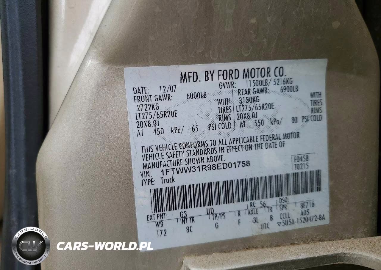 2008 Ford F350 Srw Super Duty VIN:1FTWW31R98ED01758 - 12