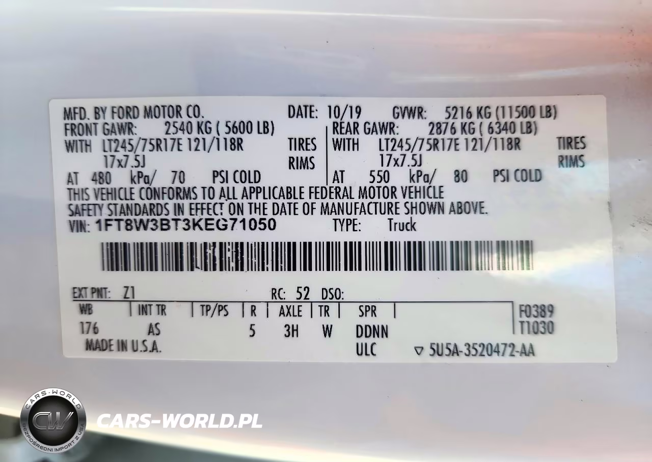 2019 Ford F350 Super Duty VIN:1FT8W3BT3KEG71050 - 14